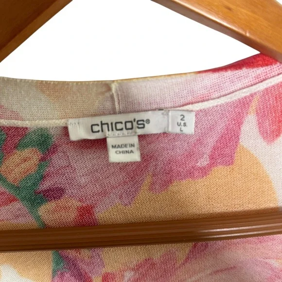 Chico's Open Front Colorful Lightweight Floral Cardigan Women Size 2 L Layering - Picture 3 of 8